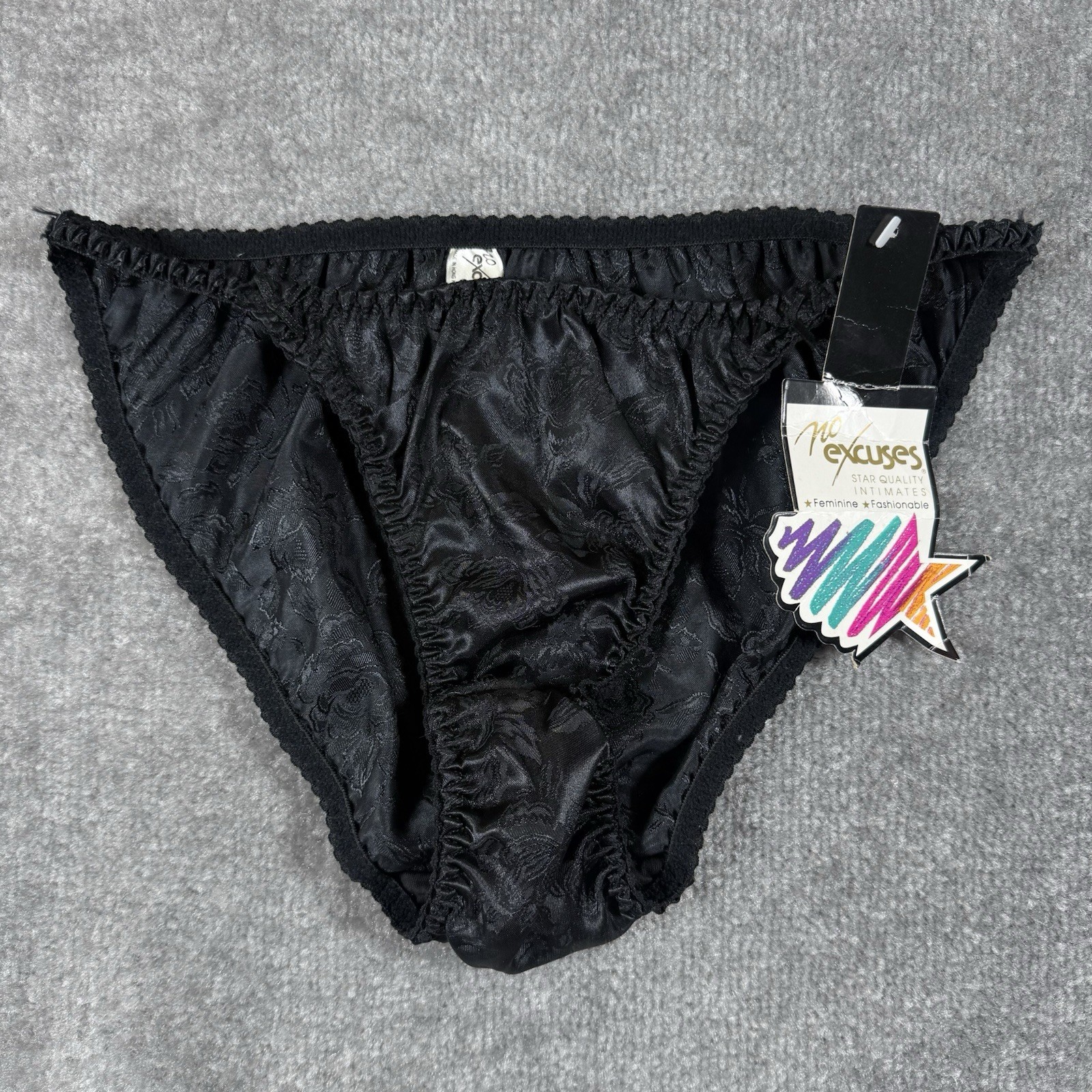 Vintage NWT No Excuses Panties Women’s 7 Black Floral Jacquard Bikini Y2K 90s