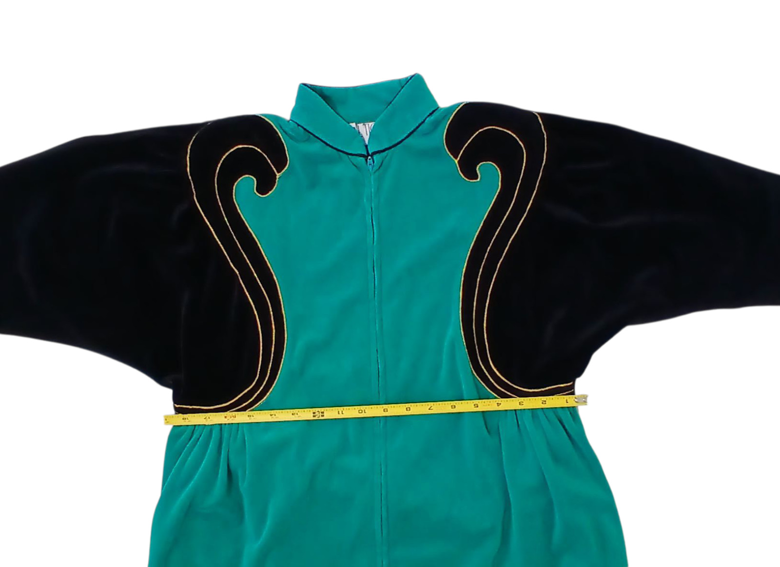 Vtg Bill Tice Turquoise Velvet Gold Robe Dress sz 10 Housewife