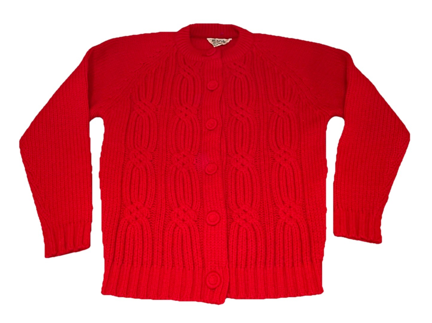 80s Cardigan Sz Med Vintage Full Fashion Red Cable Knit Cardigan Sweater