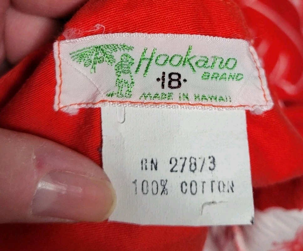 Vtg Hookano Brand Hawaiian Dress Red Floral Mumu Size 18 **Vtg Size**