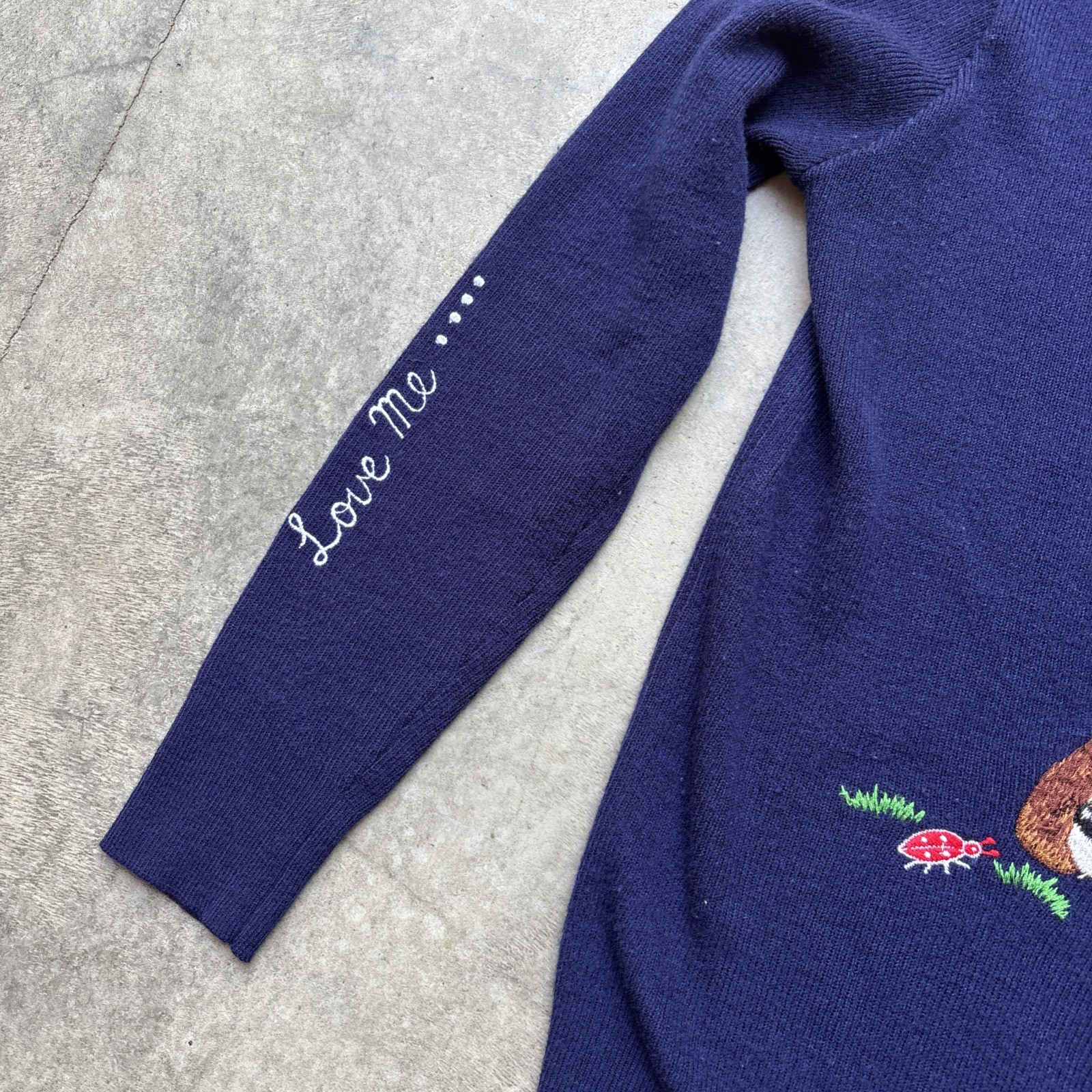 VTG Leroy Blue V-neck LOVE MY DOG… Embroidered Acrylic Sweater Size MEDIUM