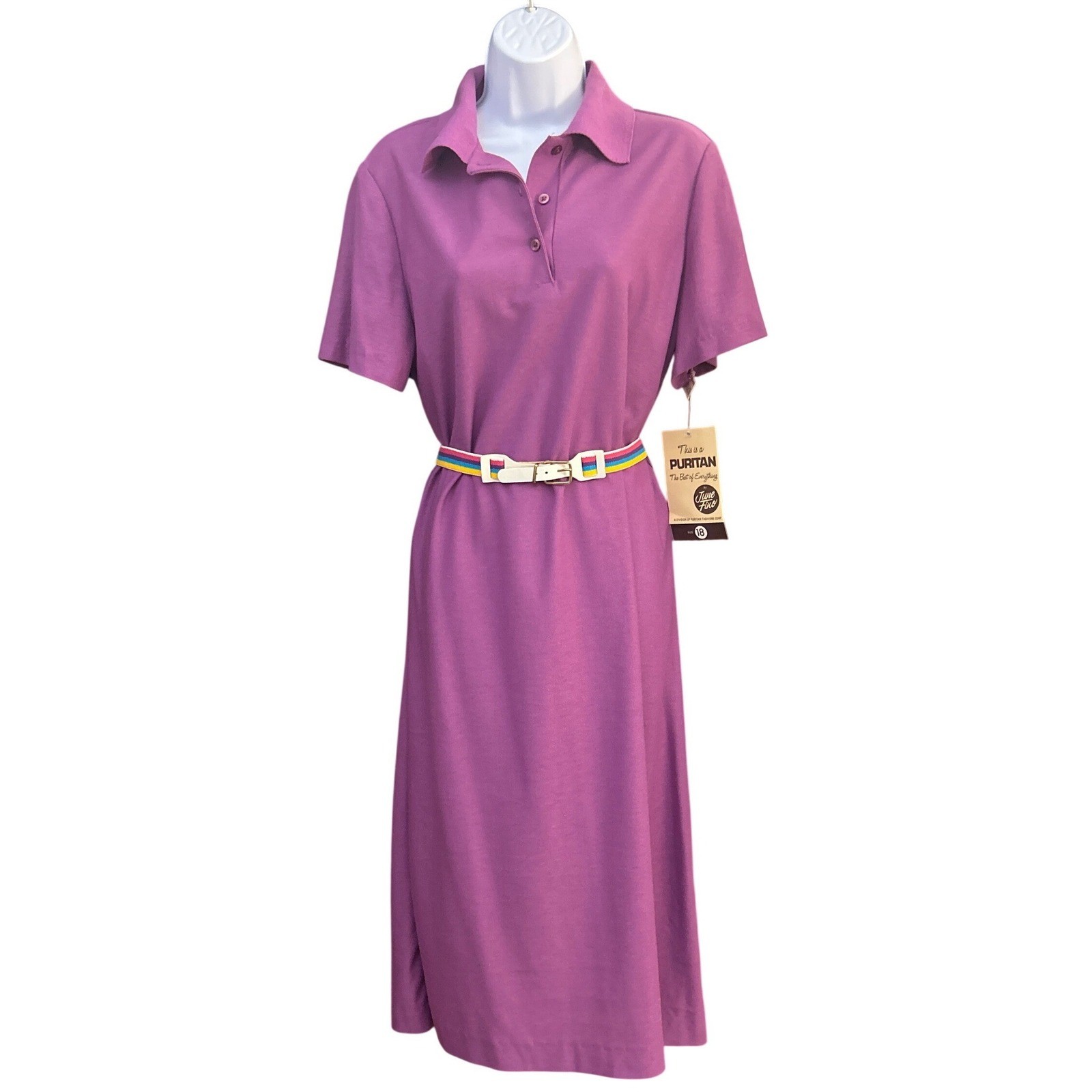 Vintage Deadstock 70s Puritan June Fino Polo Dress Rainbow Belt Preppy Tennis