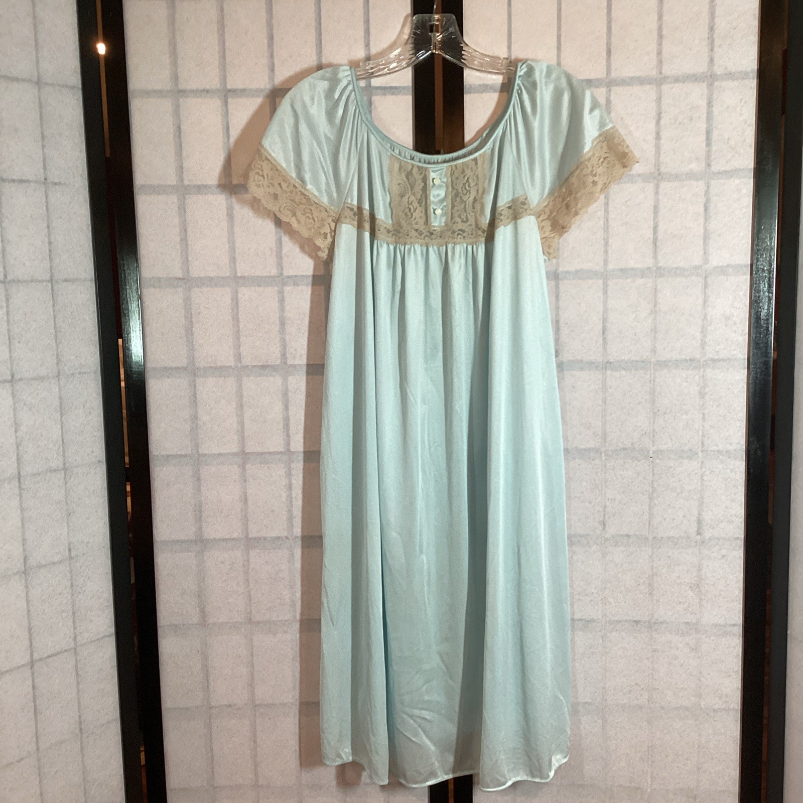 Vintage Nightgown Baby Blue Sz Sm Lace Flutter Sleeve Empire Waist Slip Dress