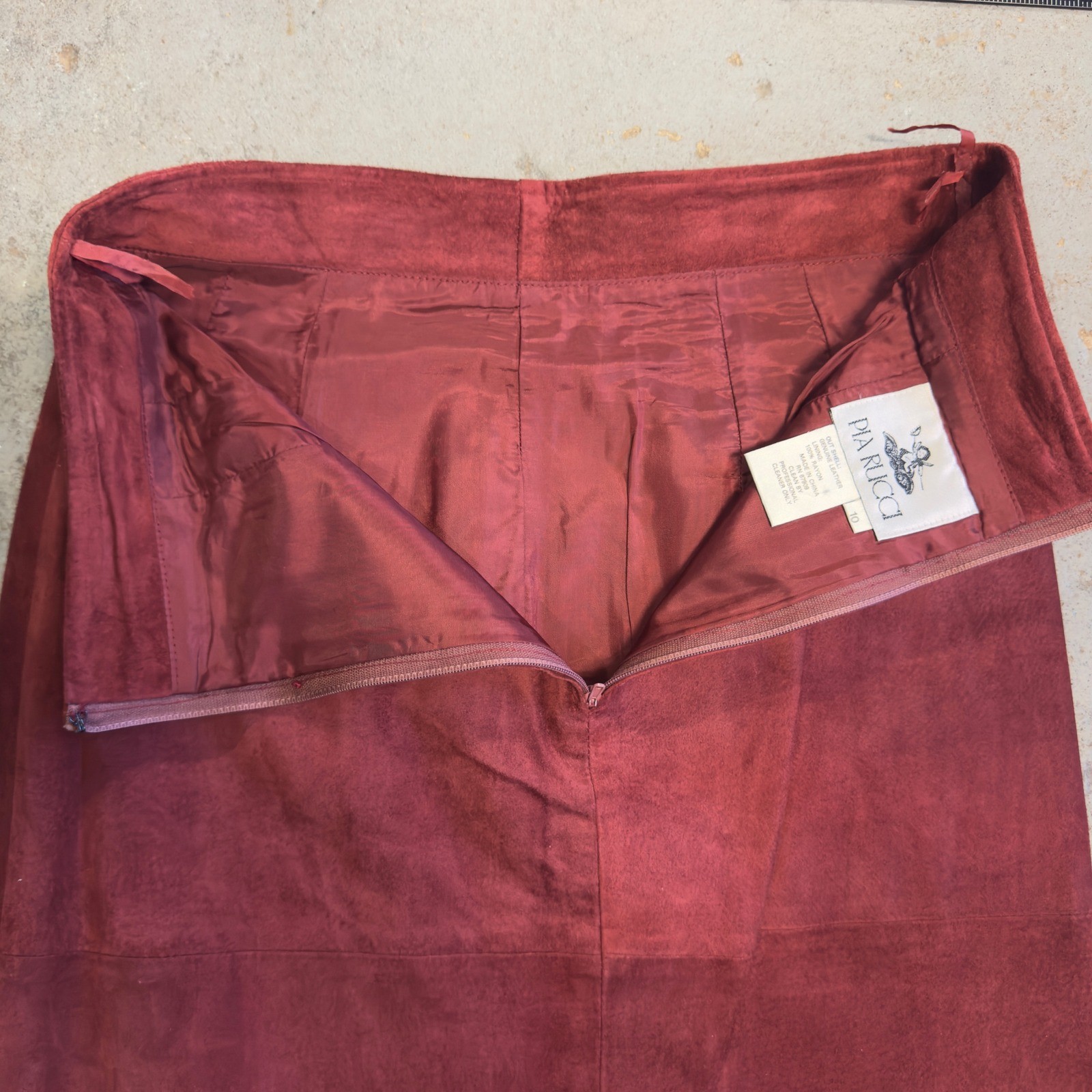 Pia Rucci Vintage Red Suede Leather Beaded Pencil Skirt Size 10 Rust Boho Midi