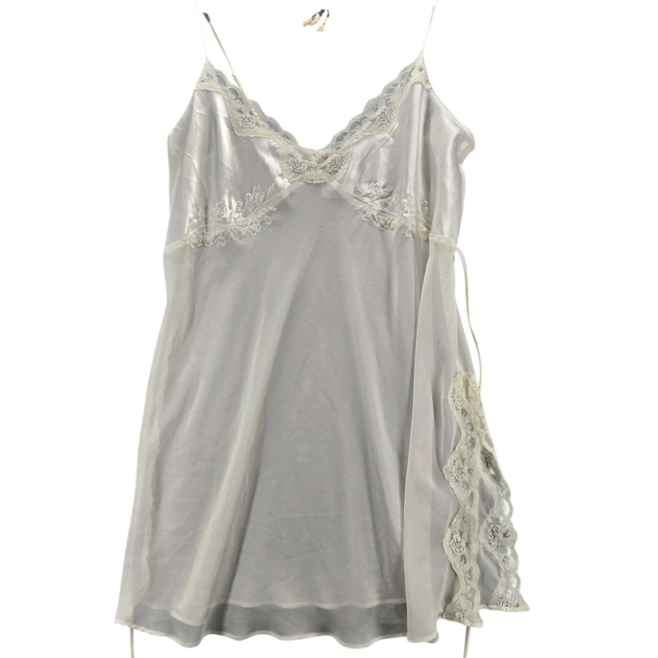 Vintage White Expressions By California Dynasty Bridal Satin Sheer Slip Dress Lg