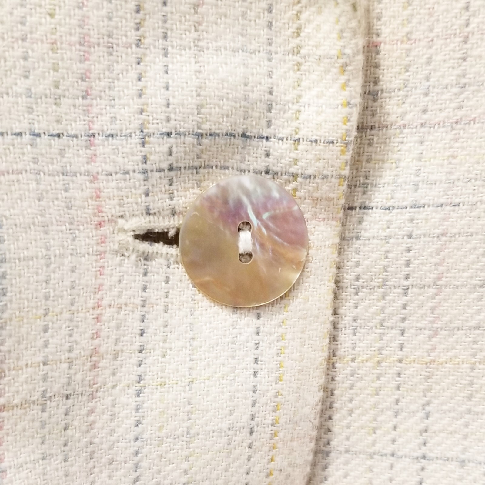 Leslie Fay Sportswear Blazer Cream Pastel Check Size 16 Shell Button Vintage
