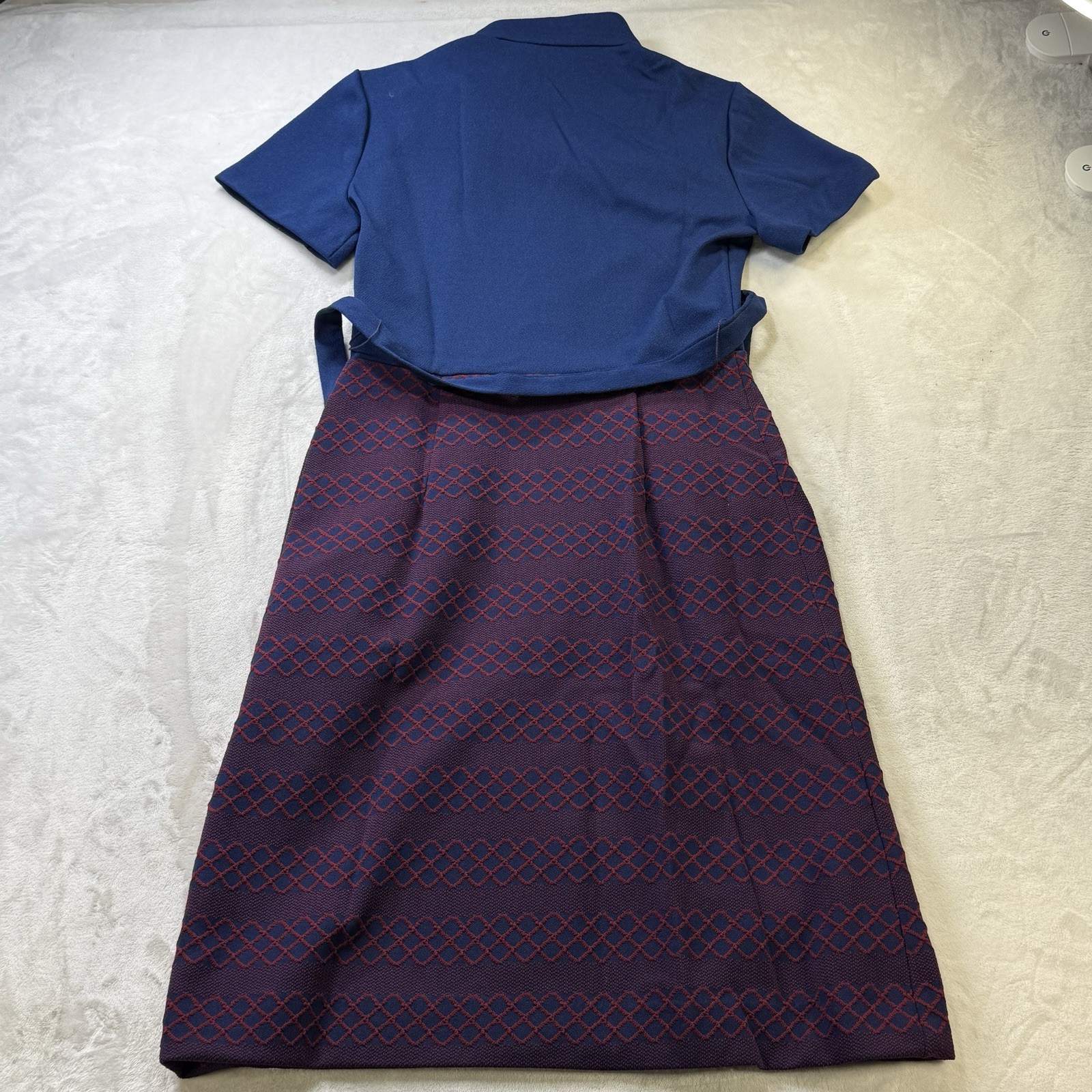 Vintage 60s 70s Grays Landing Mod Zip Front Dress Blue Purple 12P Mid Century