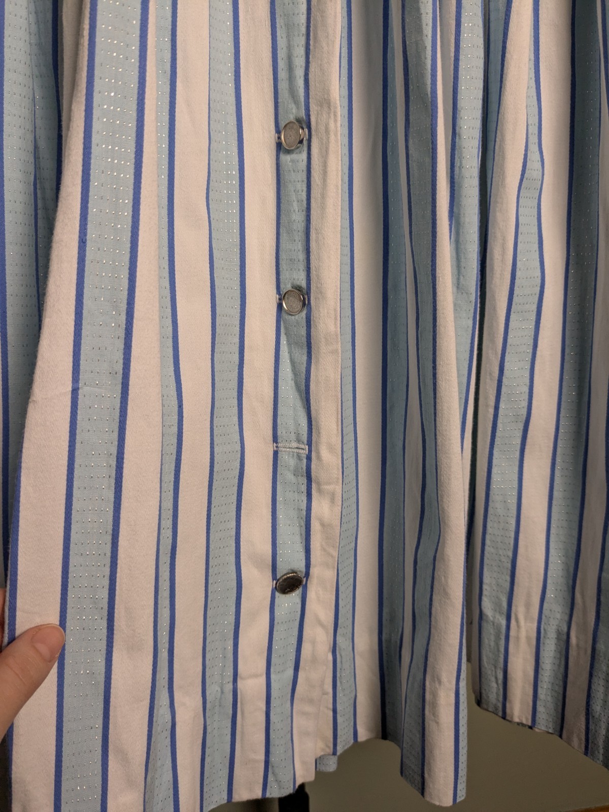 True Vintage Fit Flare Pastel Blue White Striped Shirtwaist Dress