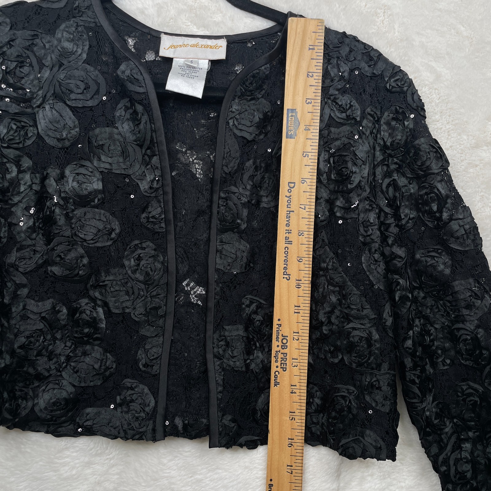Vtg Y2K Jeanne Alexander Bolero Jacket Womens Small Black Rosettes Dark Romantic