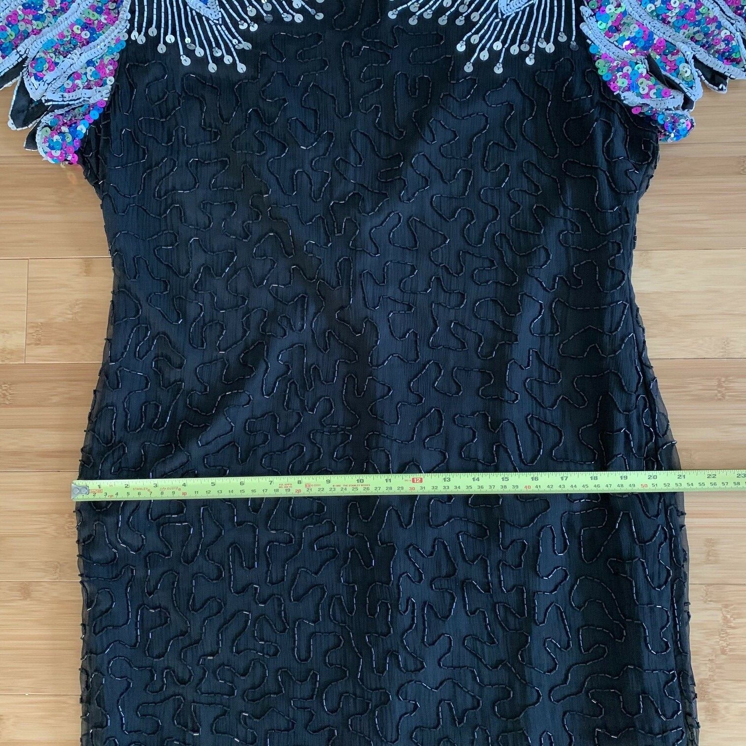 Vintage Beaded Sequins Black Dress SWEE LO Keyhole Back Cocktail Evening Gown