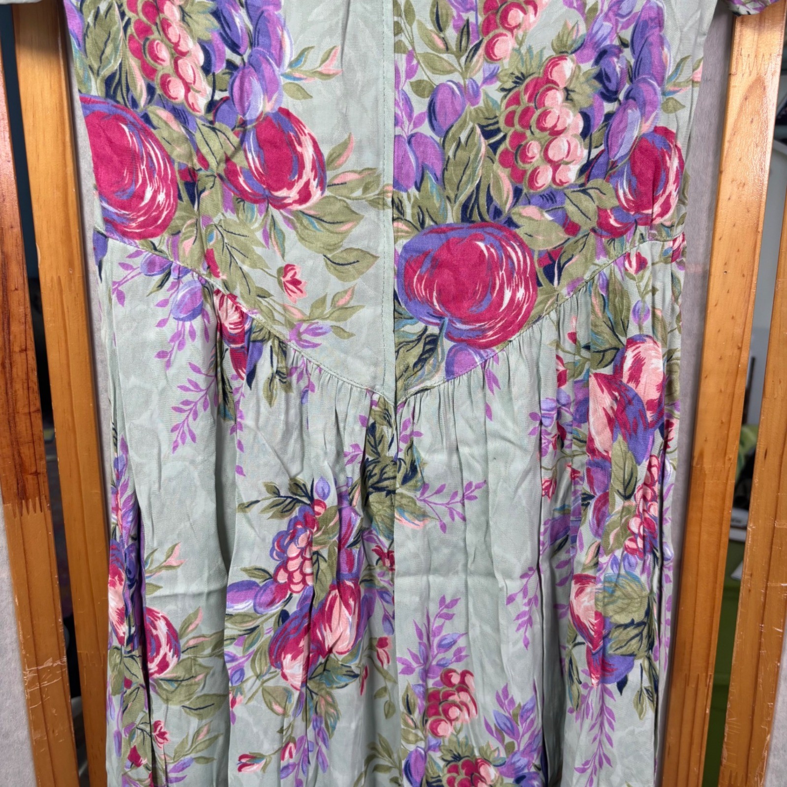 Jane Schaffhausen Belle France VTG Floral Rayon Dress Sage Green 6 Peony Garden