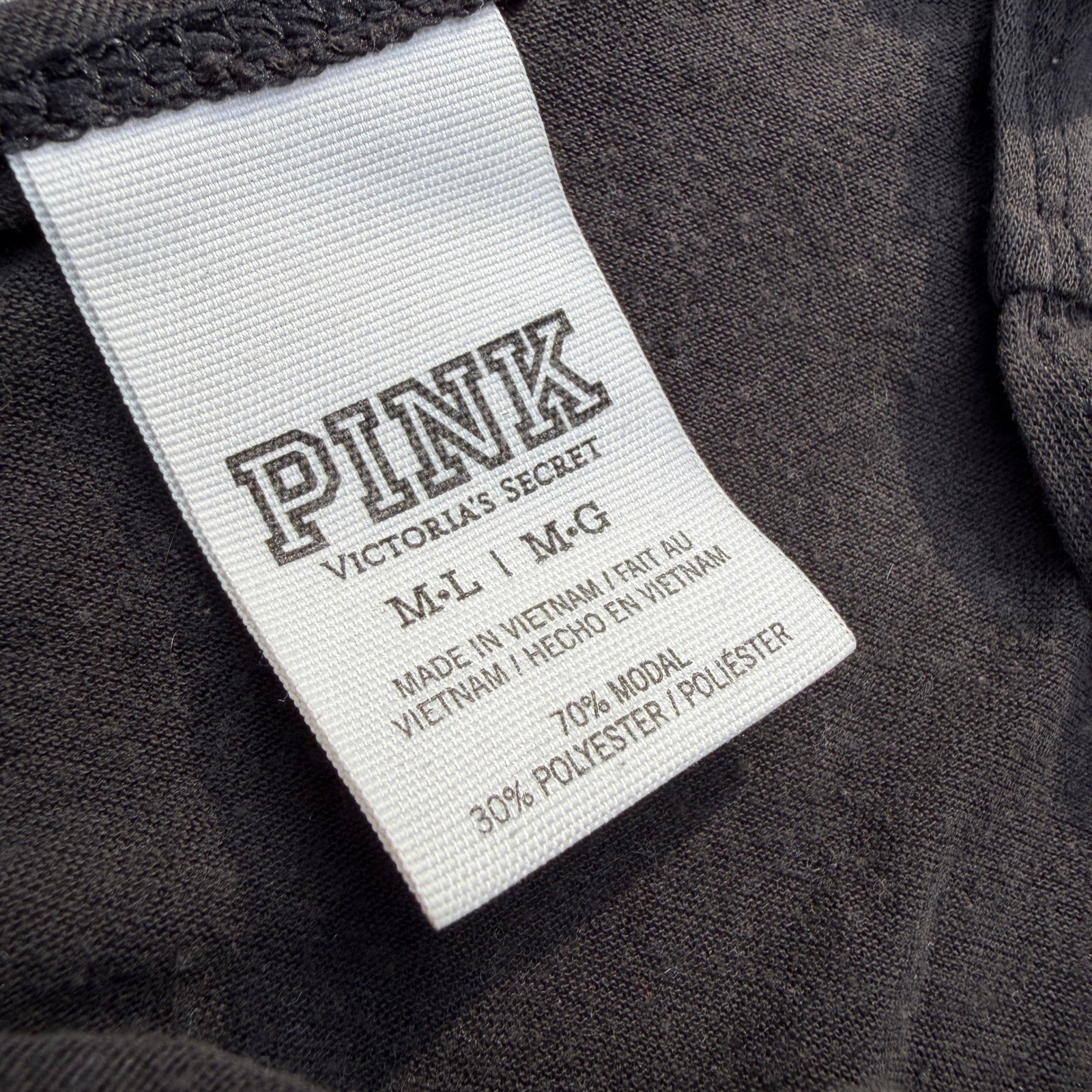 PINK Victorias Secret Graphic Tee M Black Open Back Strappy Logo Modal Blend VTG