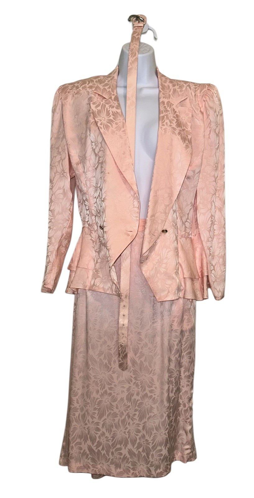 Vintage Pink 3-Piece Blazer Skirt Suit Set Floral Argenti Petites 14 Pure Silk