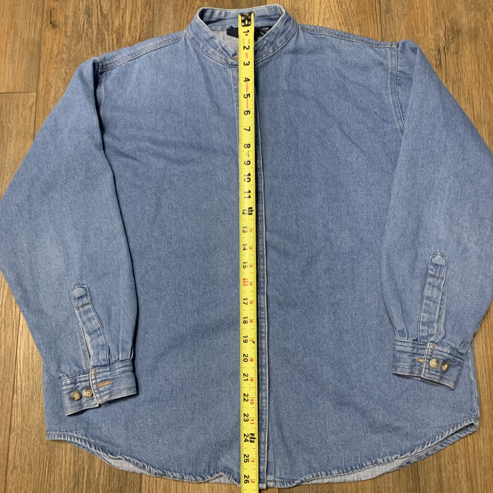 VTG Argee Denim Shirt Women’s L Western Classic Band Collar Blue Button Up