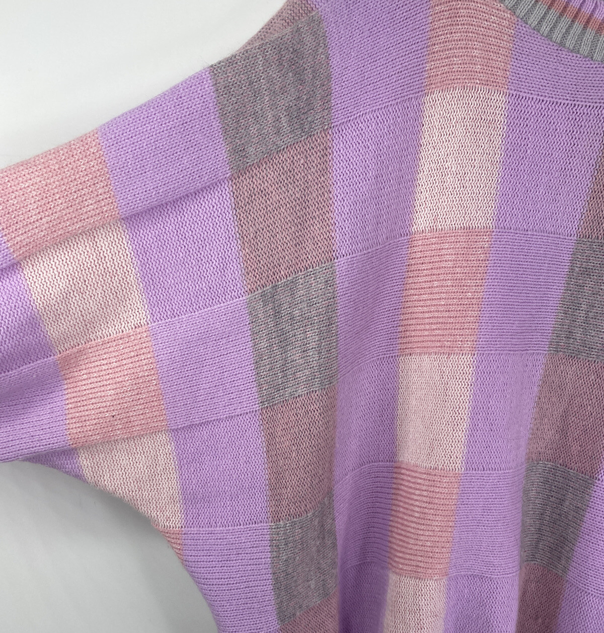 Vintage Topsicles Womens 80’s Sweater M Purple Plaid Geometric Dolman 3/4 Sleeve