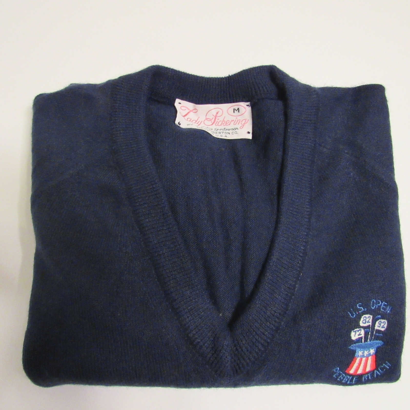 Vintage Lady Pickering US Open Pebble Beach Golf Ladies Medium Navy Blue Sweater