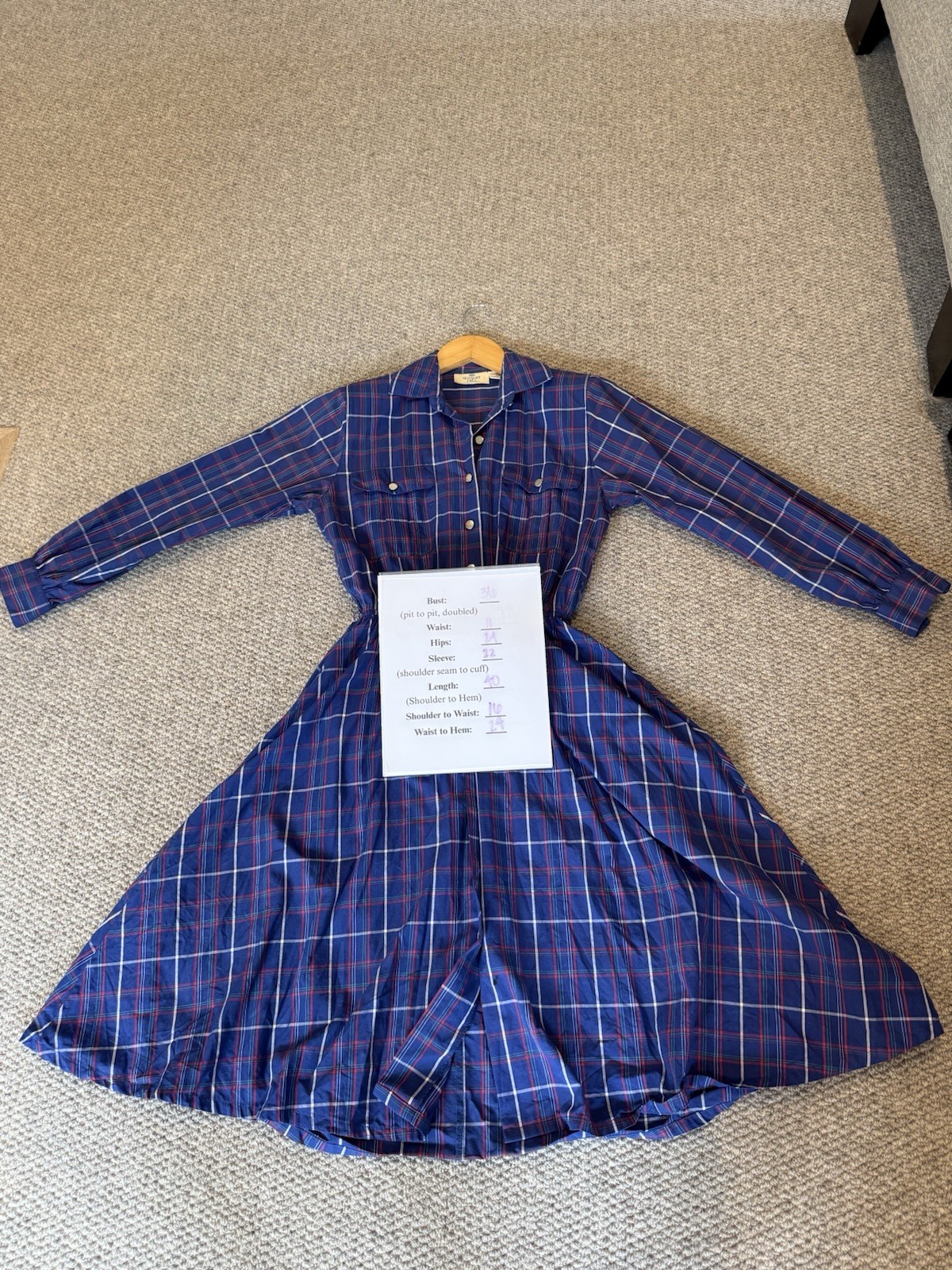 Vintage Plaid Shirt Dress Blue Red Cotton Long Sleeve A-Line Size 4 Summit Hill