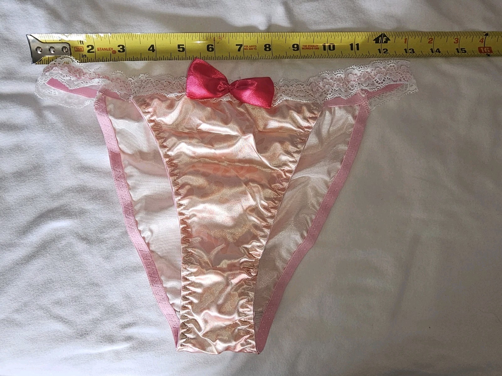 Vintage Girly Glossy Satin String Bikini Light Pink Panties. Size Large