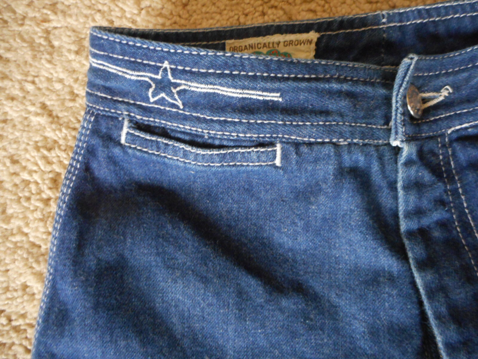 Vintage 1970’s Jeans Organically Grown size -0 waist 22″ Star Waist Band 2XS