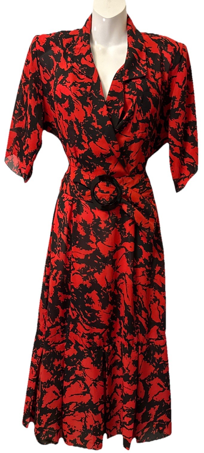 Vintage Positive Influence Size 4 Women’s Belted Dress Red and Black Made in USA