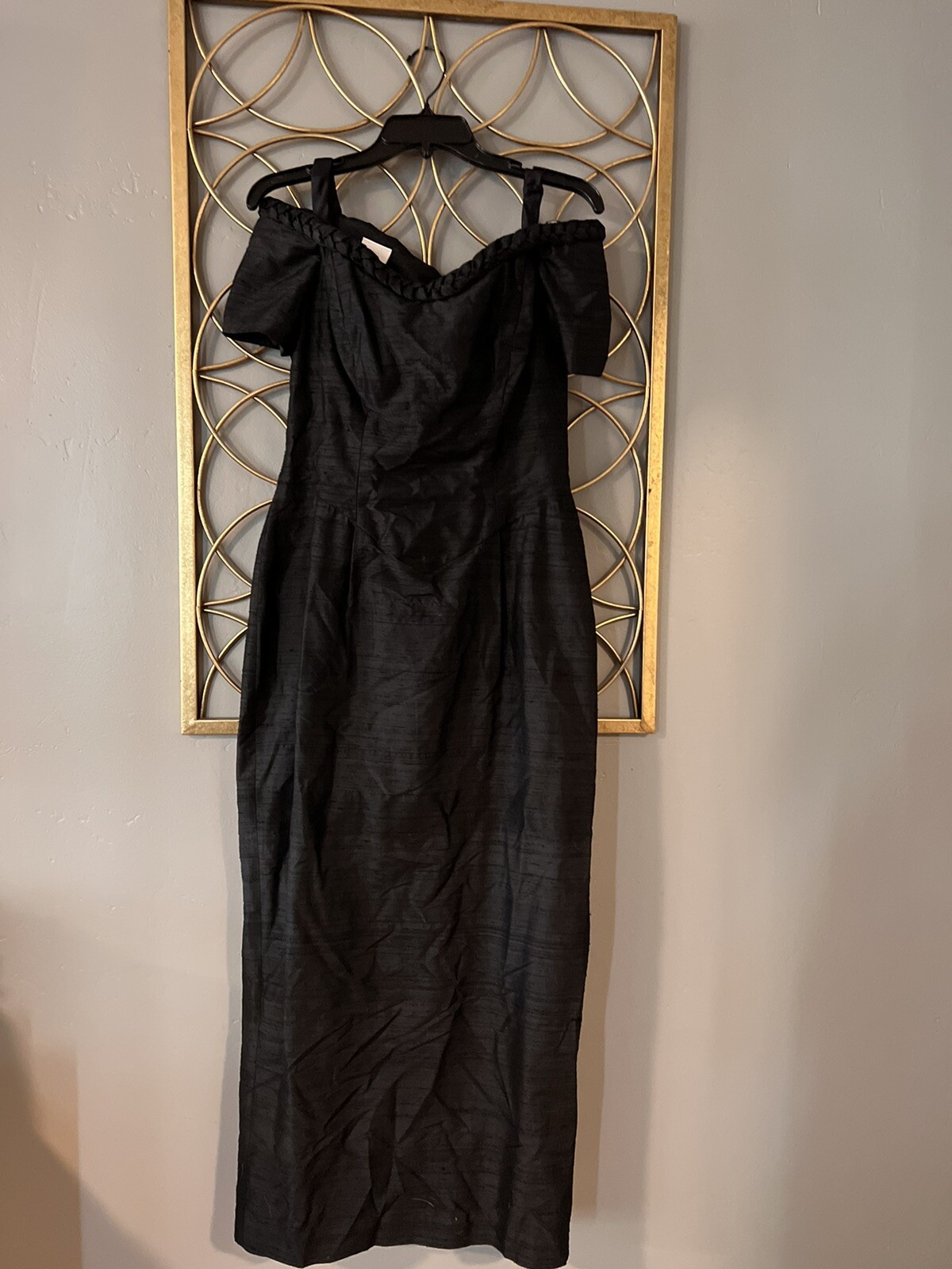 watters and watters dress black vintage 80s 90s Slit off The Shoulder Size 8