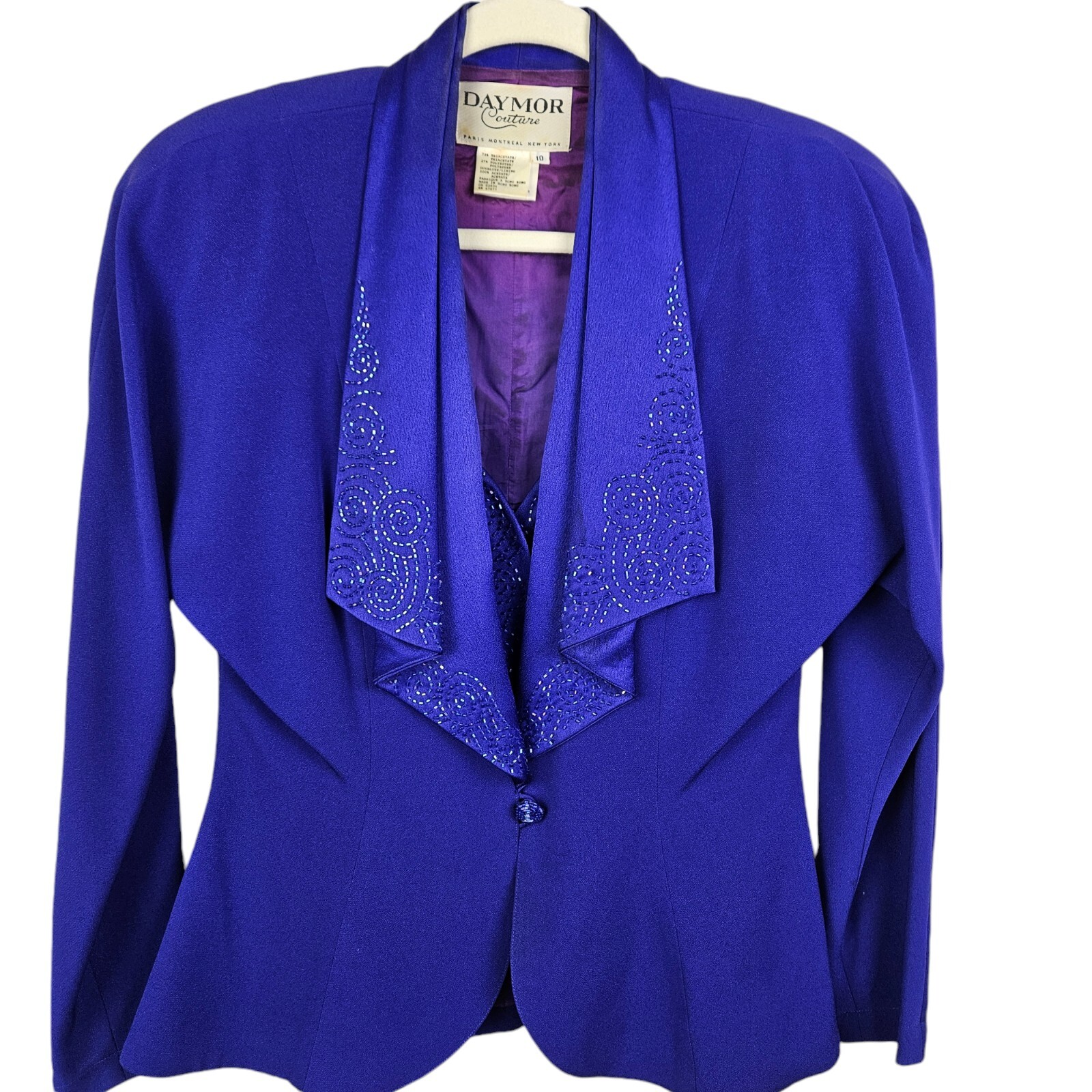 Daymor Couture Vintage Suit Size 10 Purple Beaded Snap Front Blazer Maxi Skirt