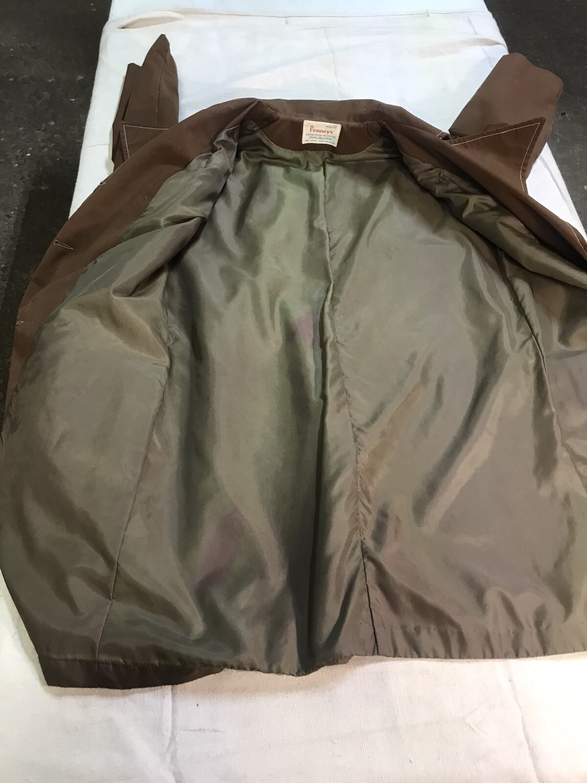 vtg penneys wmns water resistant coat brown 60s 70s sz 12 mod style v4053