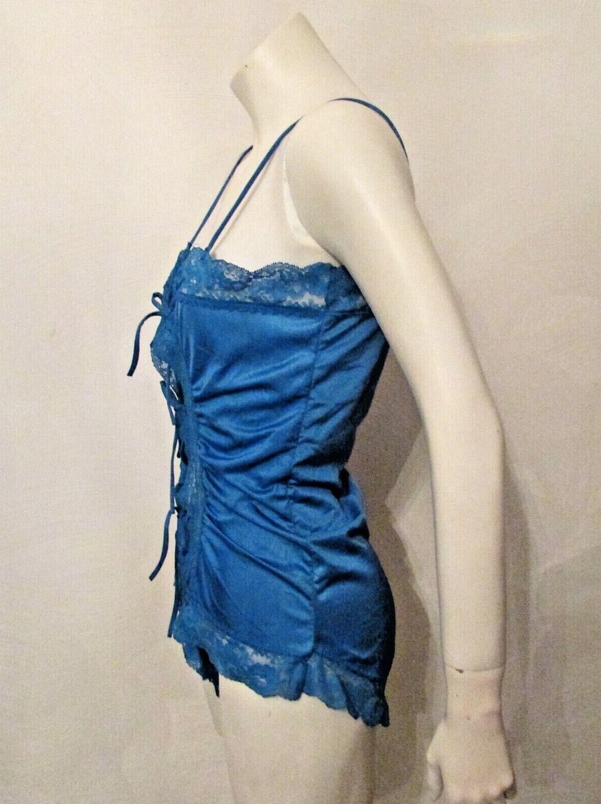 60’s Elissia Silky Nylon Lace Trim High Leg One Piece Teddy Bodysuit M USA made