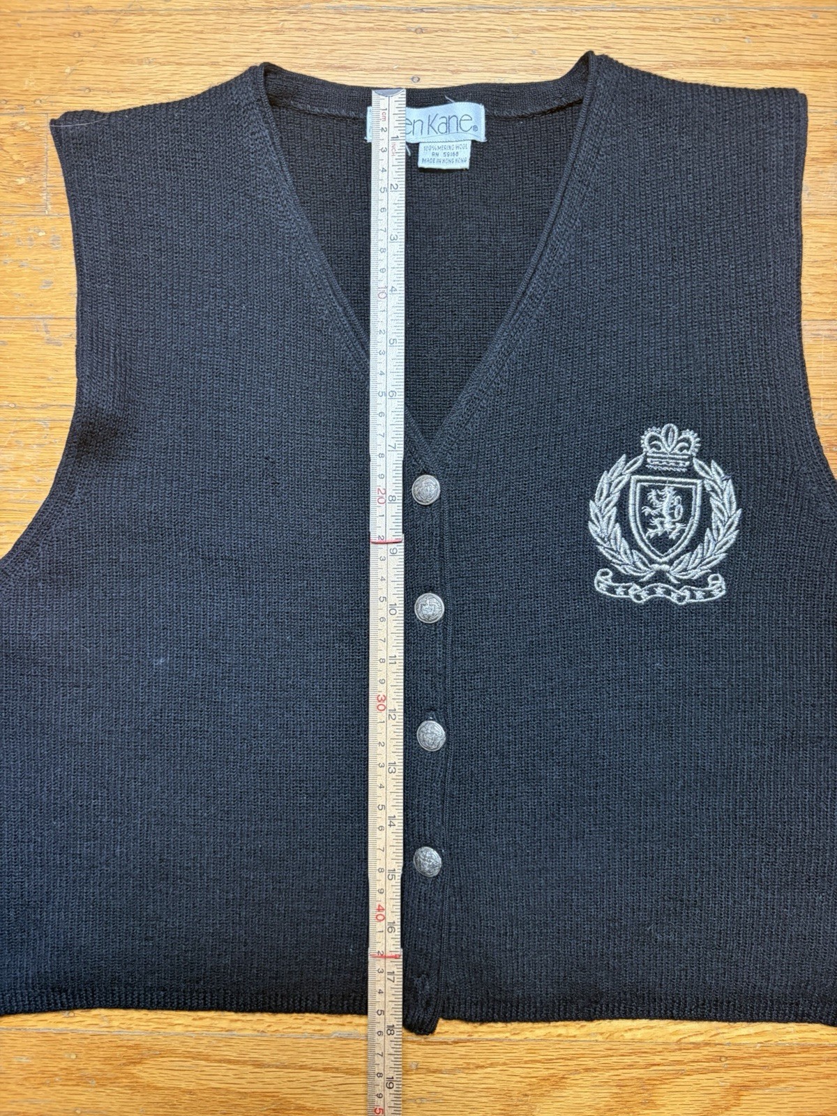 Vintage 90s Black Sweater Vest Karen Kane Size L 100% Wool Crop Y2K Preppy