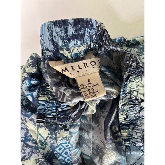 Melrose Petite Silk Skirt Womens Small Vintage Blue Abstract Midi