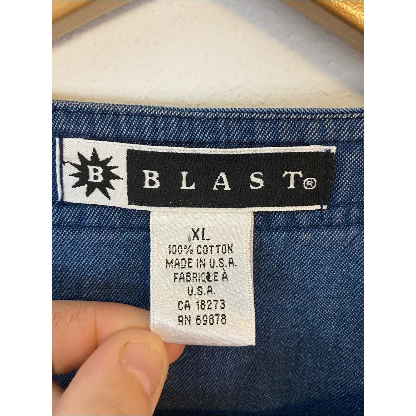 B Blast Vintage Denim Button Up Blouse Patch Pockets Chore Coat Cotton XL