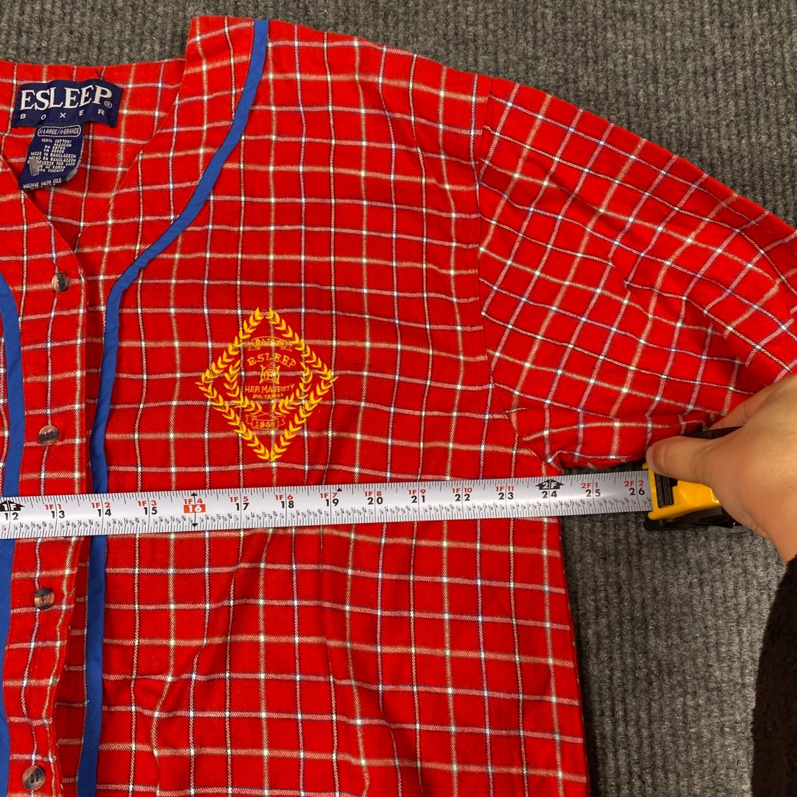 Vintage Esleep Boxer Red Plaid Pajama Top XL 1996 Her Majesty Crest Cotton