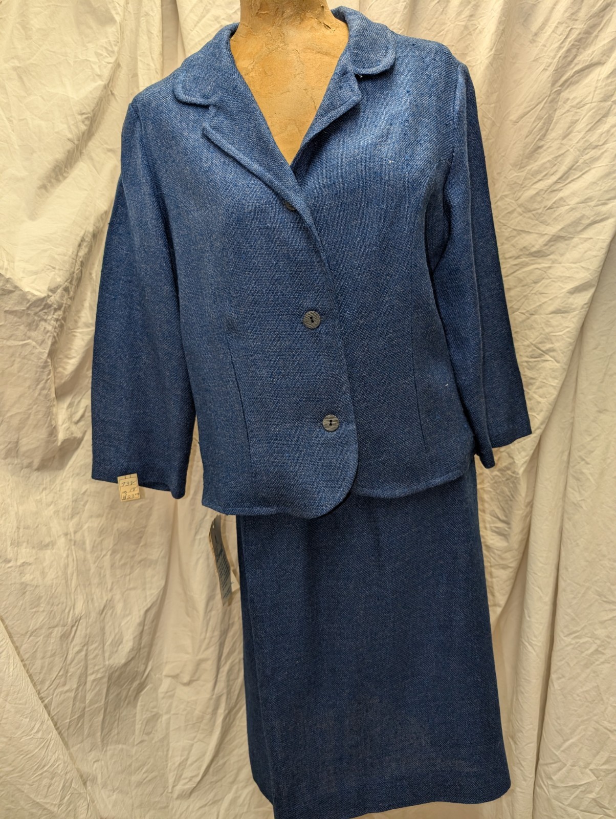 Vintage 1960’s Blue Rayon Knit Skirt Suit by Lampl Size Small 18 NWT