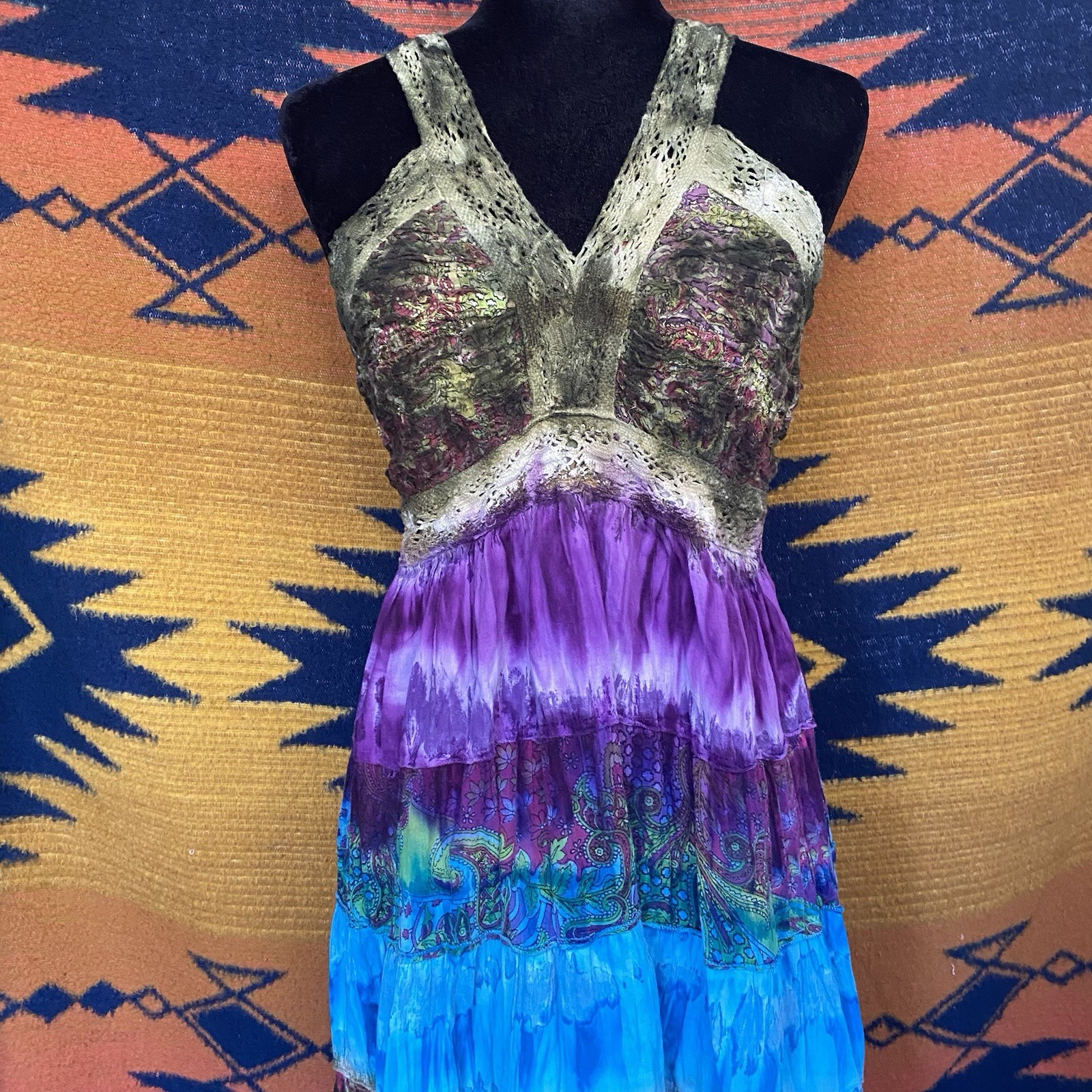 90’s/Y2K Sol Clothing Hippie Boho Tie Dye Cotton Summer Dress. Medium. Festival
