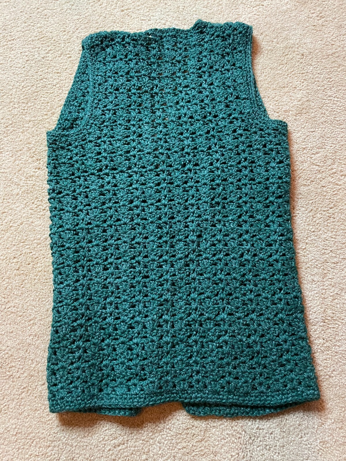 Vintage 70s Dark Green Cardigan Granny Core Knit Handmade Long Sweater Vest M
