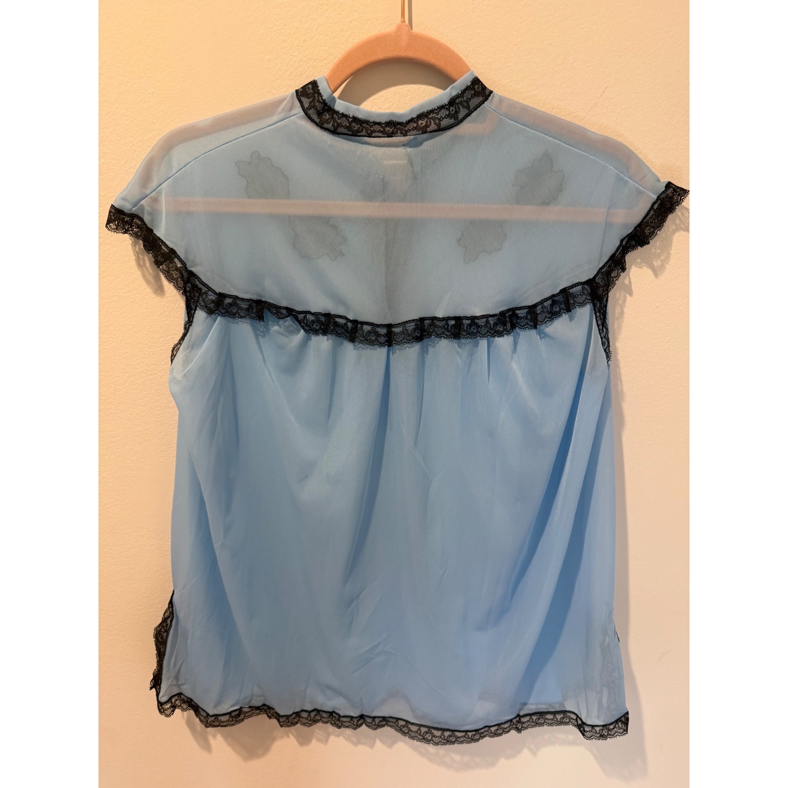 Vintage Juventa France 1940s Deadstock Blue Sheer Lace Lingerie Top Coquette
