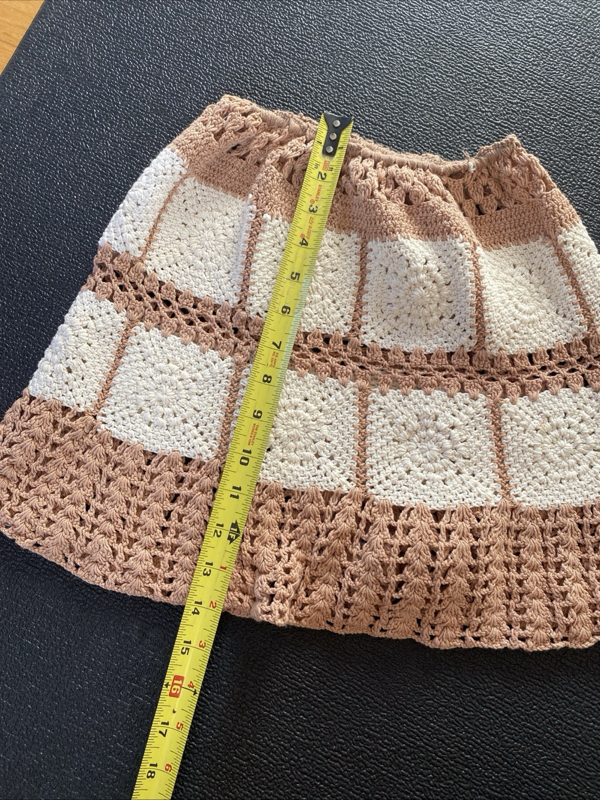Vintage 60s 70s White And Light Brown/Beige Hand Crocheted Small