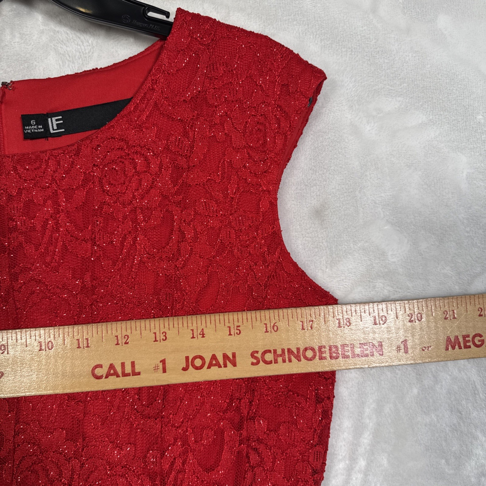 Sz 6 LESLIE FAY Red Lace FIT & FLARE DRESS, Shimmery Sparkle