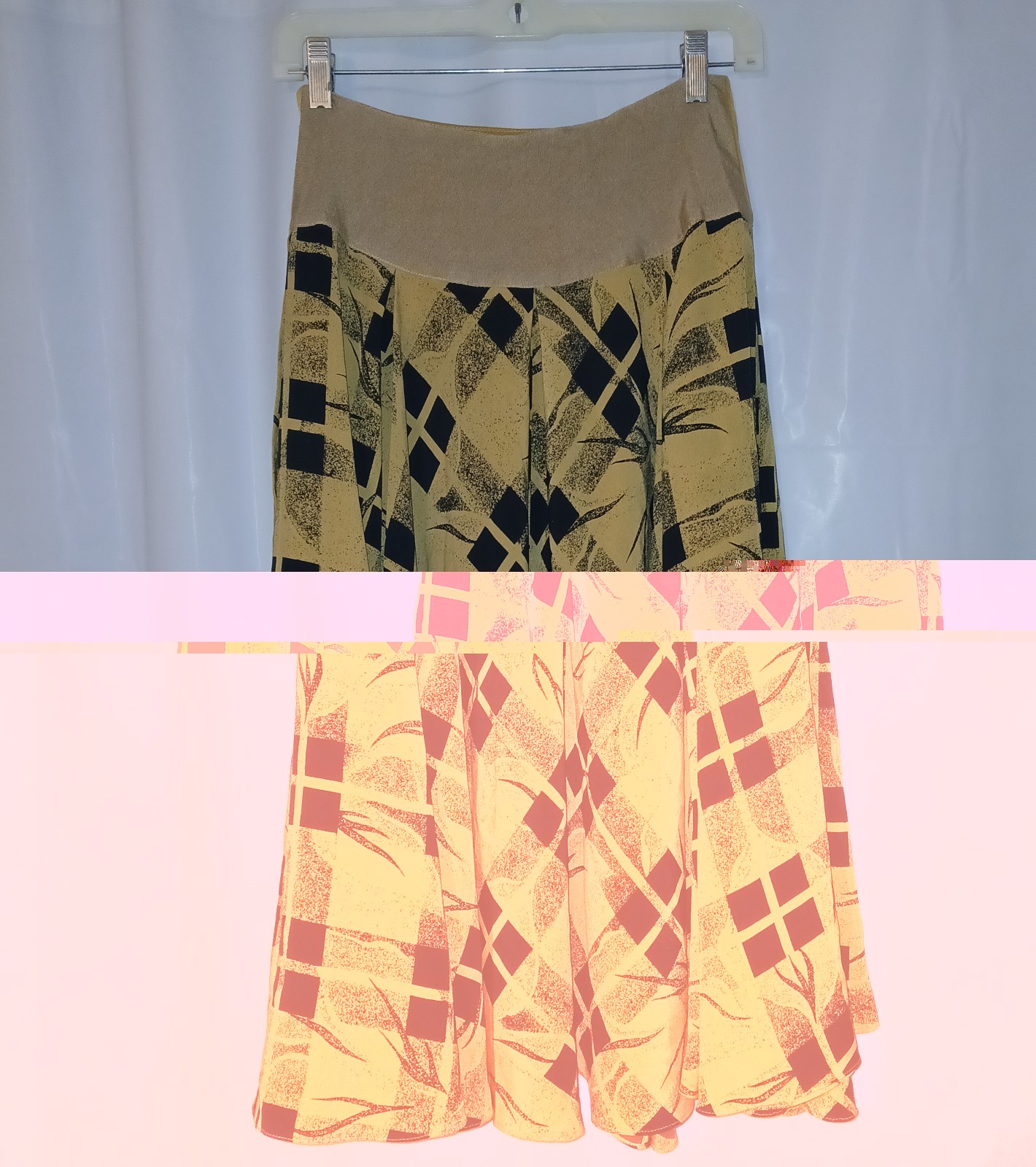 Vintage Womens Abstract 2 Piece Set Blouse Wrap Skirt 1980’s Yellow/Black Sz 11