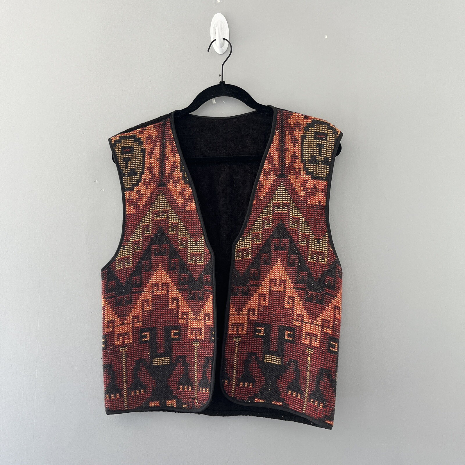 Vintage Colorful Woven Vest Southwestern Sleeveless Open Front
