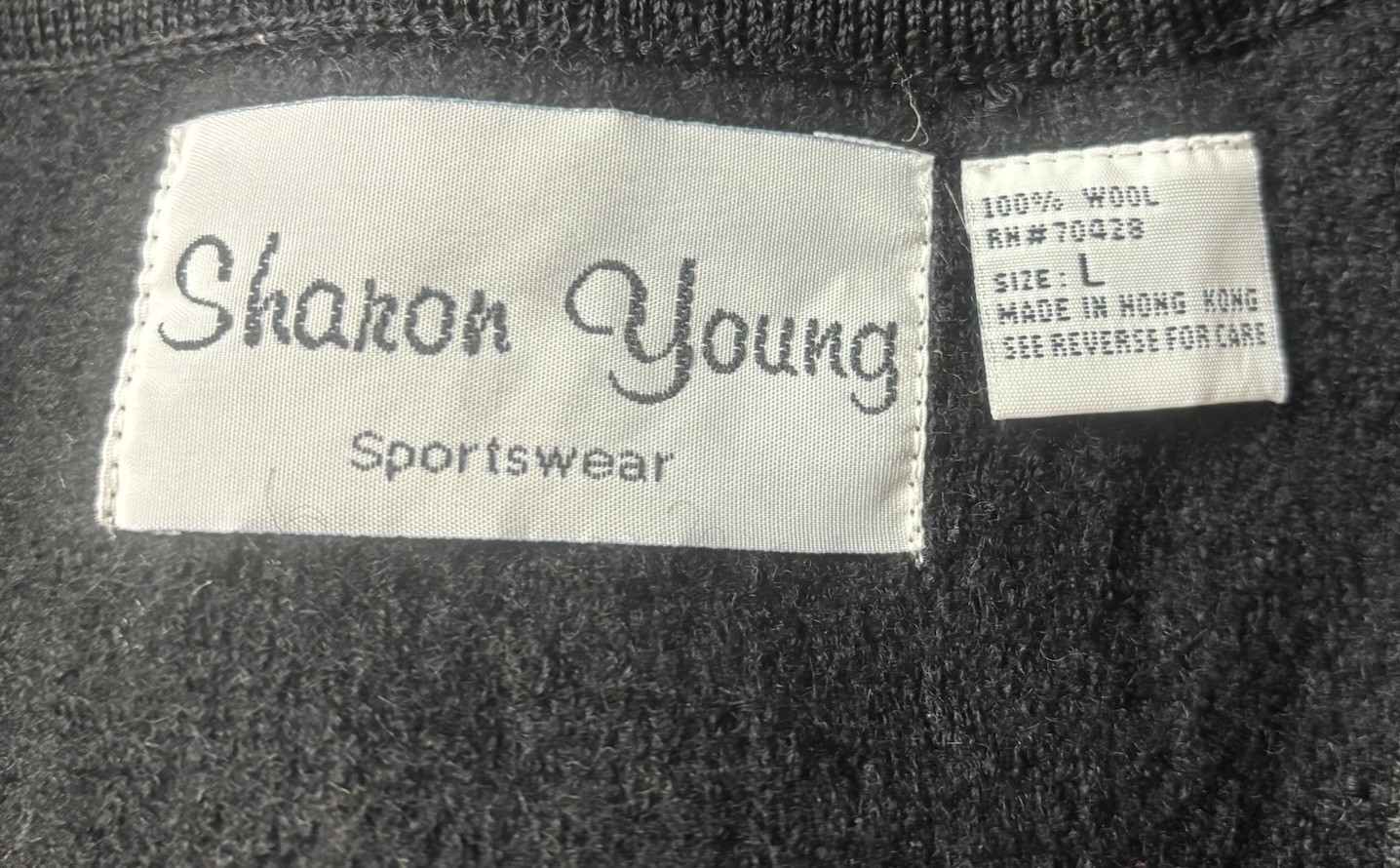 Vintage Sharon Young Boiled Wool Vest Black Red Green Appliqué Folk Christmas L