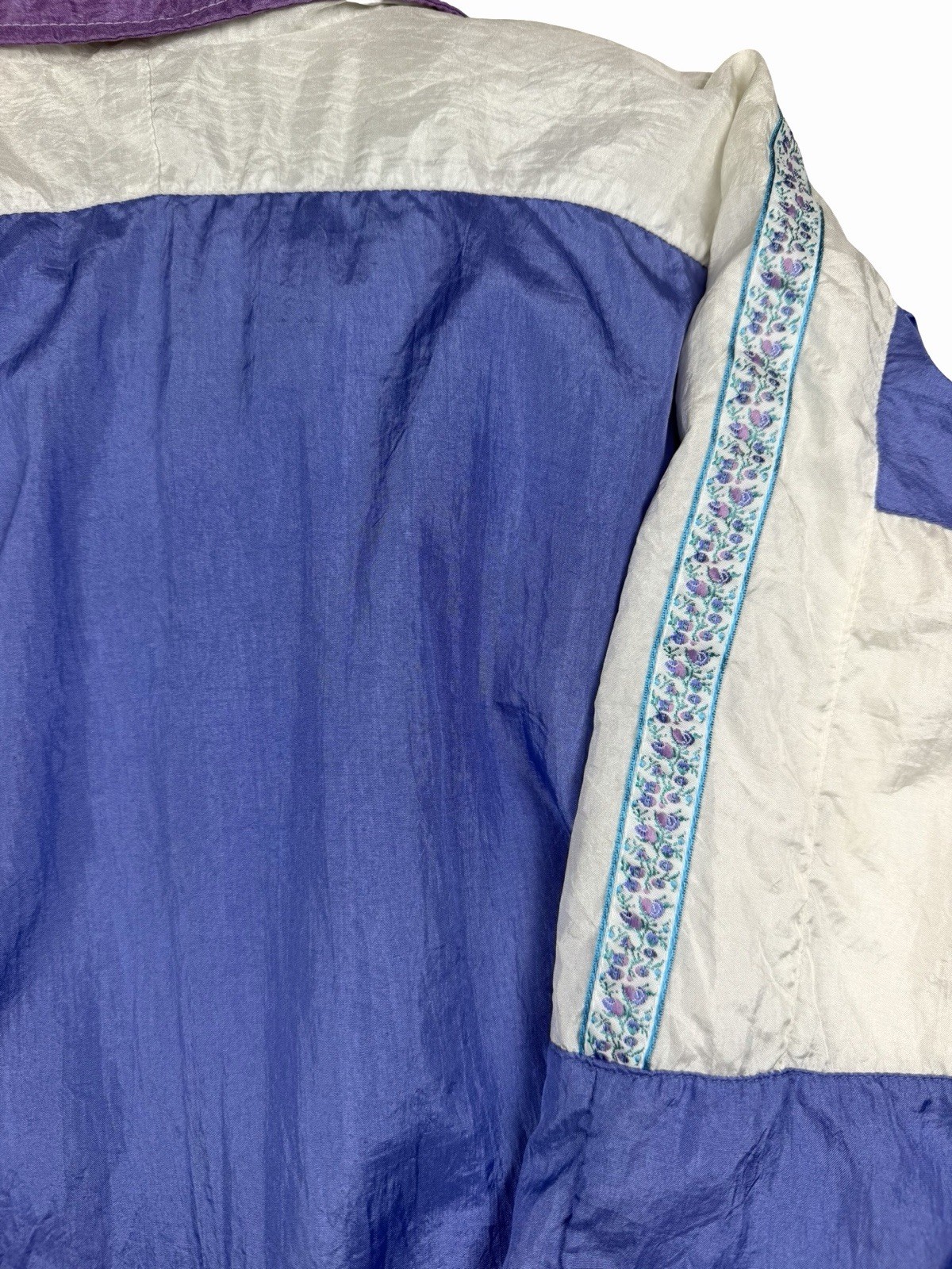 Vintage Bold Spirit Windbreaker Jacket Sz S Purple Blue Floral Colorblock 90s