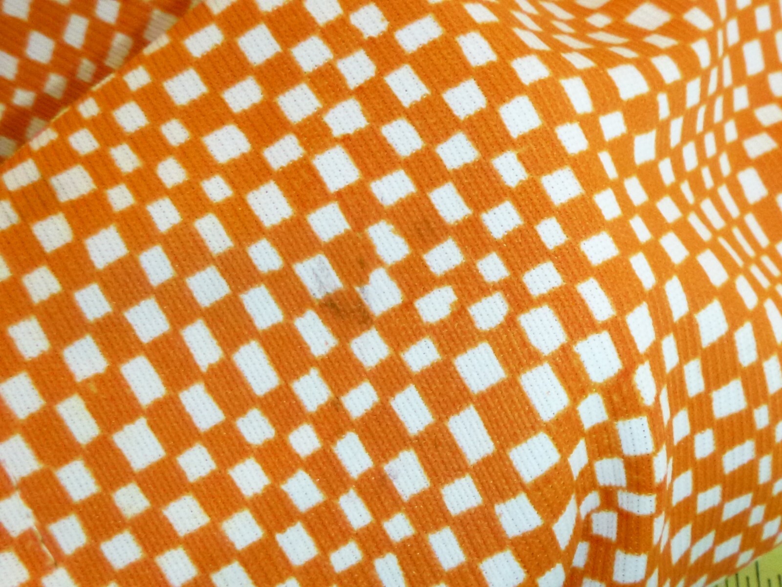 Vtg 70s GROOVY Op Art Poly Button Front Shirt Top Orange White Check Sz 38
