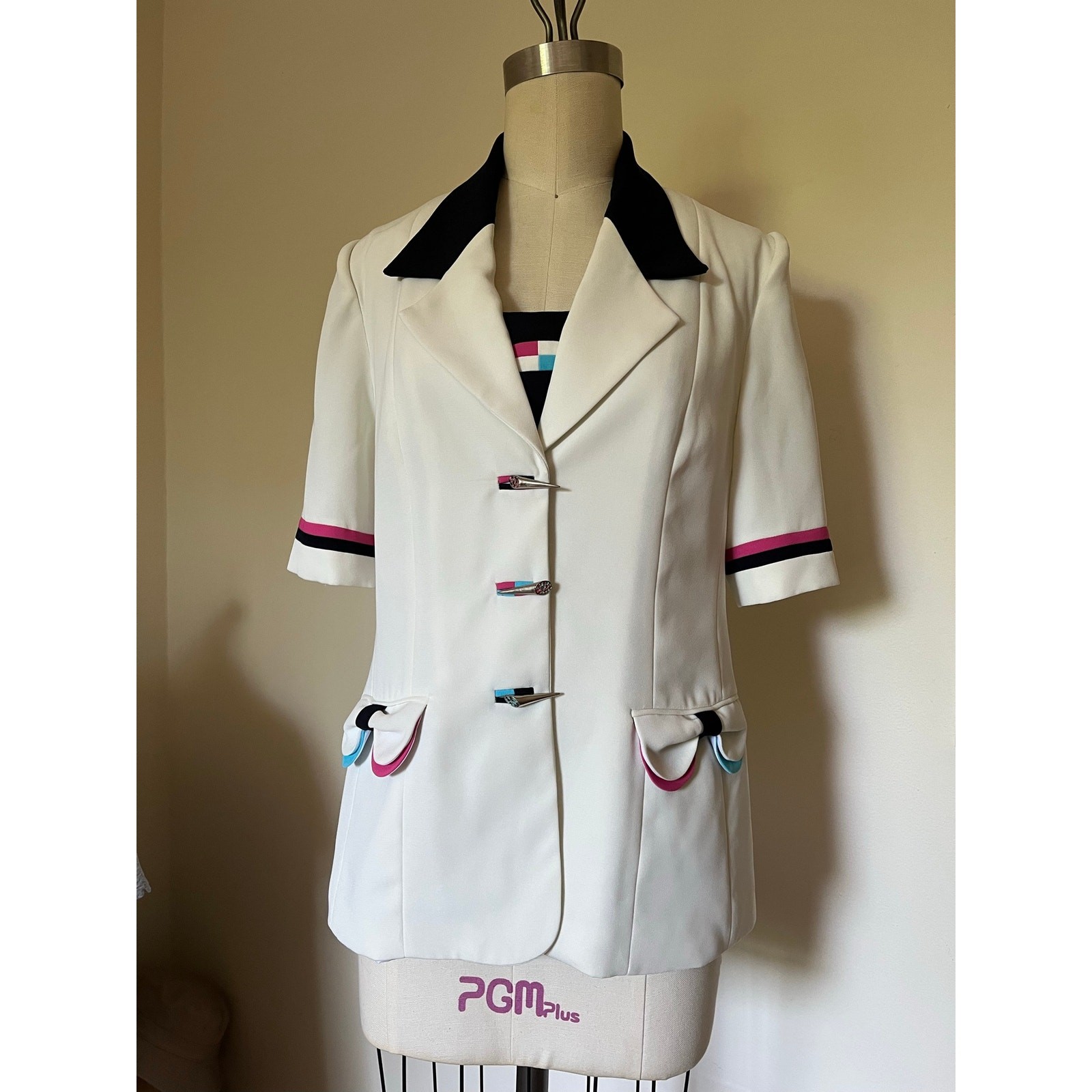 Vintage 80s Blazer colorful trim buttons Hana Class Made in Egypt 42 EU 6 US