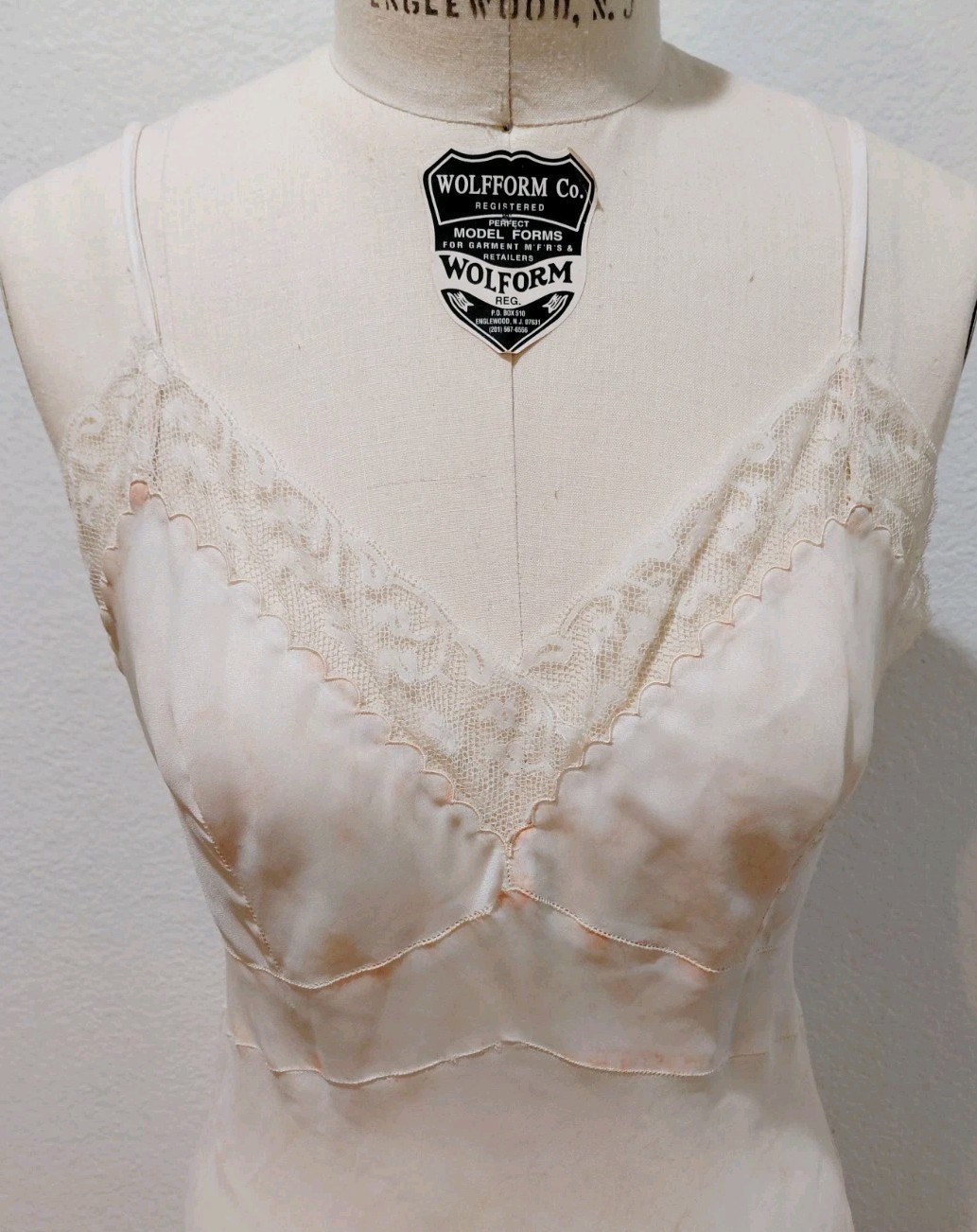 Vintage Mini Lace Scallop Stitching Peach Floral Print Slip Dress- Size M