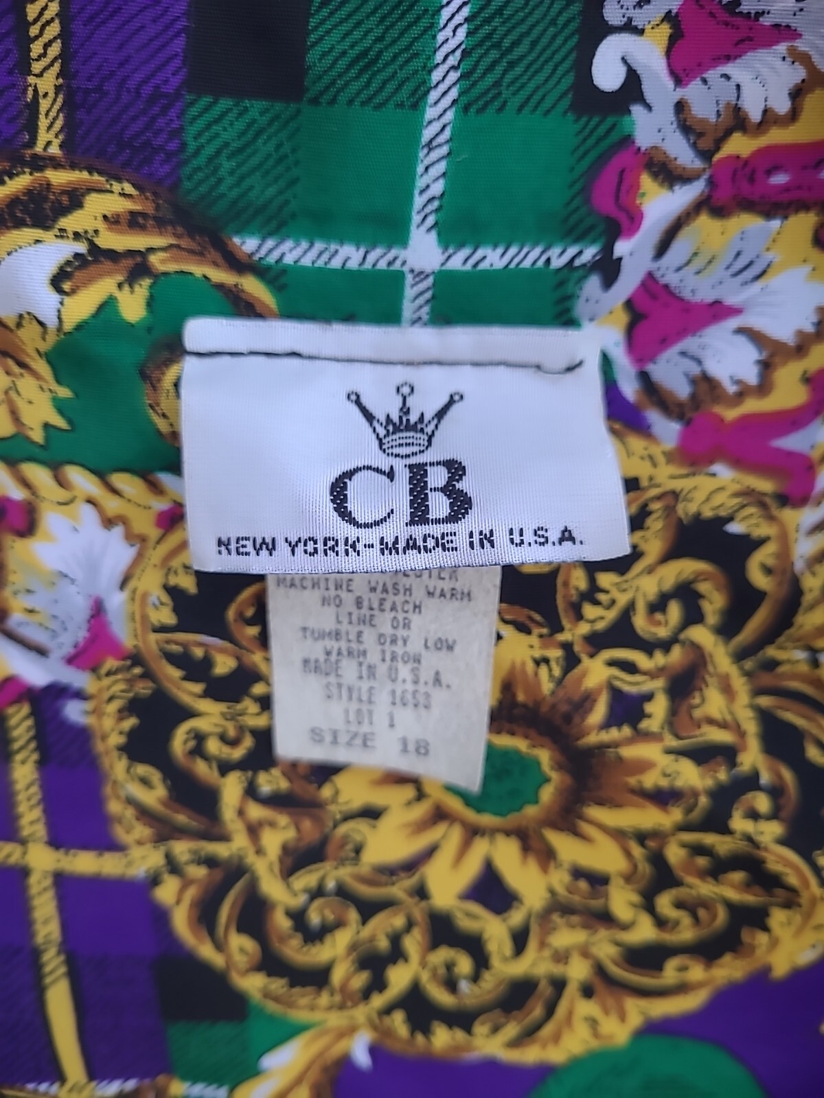 Vtg CB New York Women Size 18 Multicolor Blazer W/Pocket Square Made In USA