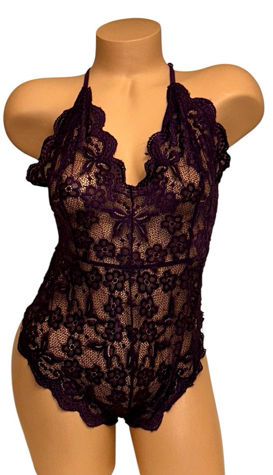Avidlove Purple Silky Lace Sheer Embroidery Teddy Nightie Womens L NOS