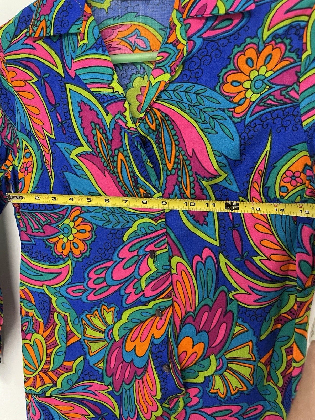 Vintage 1970’s Mod Floral Print Button-Up Dress Vibrant Neons