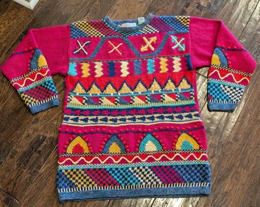 Vintage 1991 Segrets Sun Prints Hand Knit Sweater Women’s Size Large Cottagecore