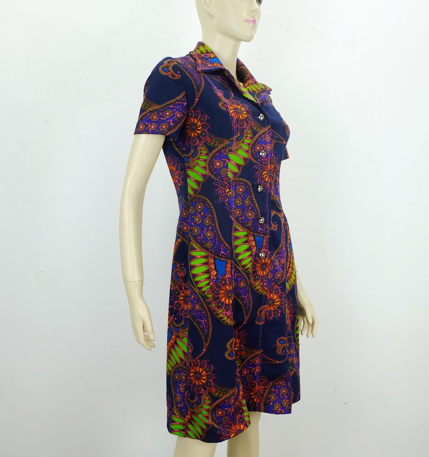 DRESS 60s 70s true vintage dress size M (38) paisley pattern bright colours